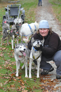Catherine poses with her lead dog, Vale