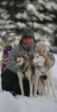 Catherine while dog sledding at Eden Mountain, Vermont.