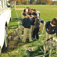 Students meet the sled dog team