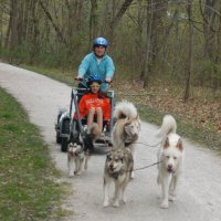 Okemo and T-Bone wait for thier next ride
