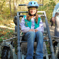 I'm ready to head out on the trail to go dryland dog sledding.