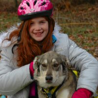 Zo&euml; was happy to teach the Girl Scouts about dryland dog sledding.