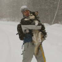 Eric and T-Bone bonding duirng skijoring.