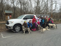 Girls and the dog truck