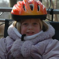 A young rider ready for her Yappy Hour ride.